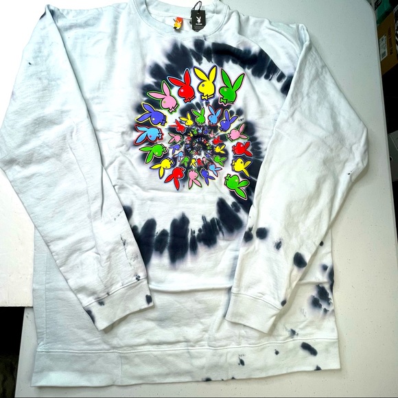 PLAYBOY Other - Playboy Bunny Head Logo Spiral Tie Dye Mens XL Size Crewneck Gray Sweatshirt
